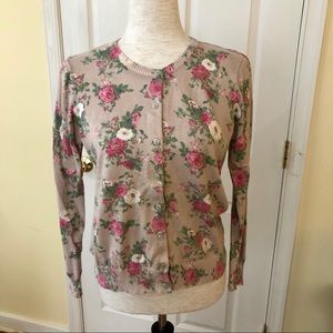 L.L.Bean Tan Floral Cardigan Sweater M